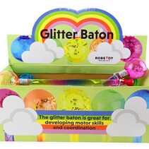 Glitter staf 30cm met parels ass. 12 in display