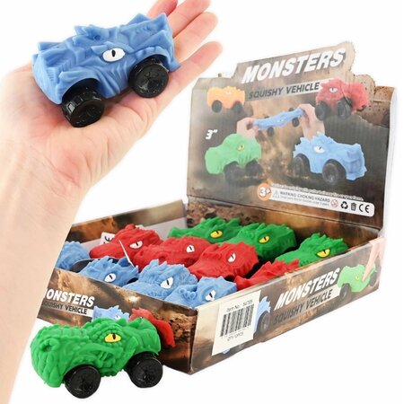 Stretch Dino car 3 assorted, 8.5cm