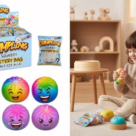 Dumpling Squeeze ball Ø8.5cm in zak 6ass. leverbaar vanaf volgende week!