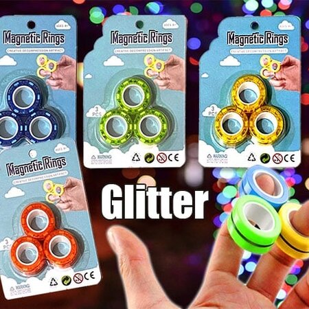 Magnetic Finger Rings - Glitter - 3pcs. op kaart
