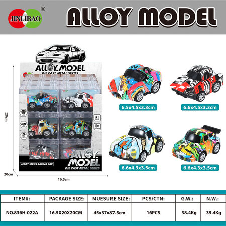 Die Cast Graffiti car, 6.5X4.5X3.5CM 4 assorti
