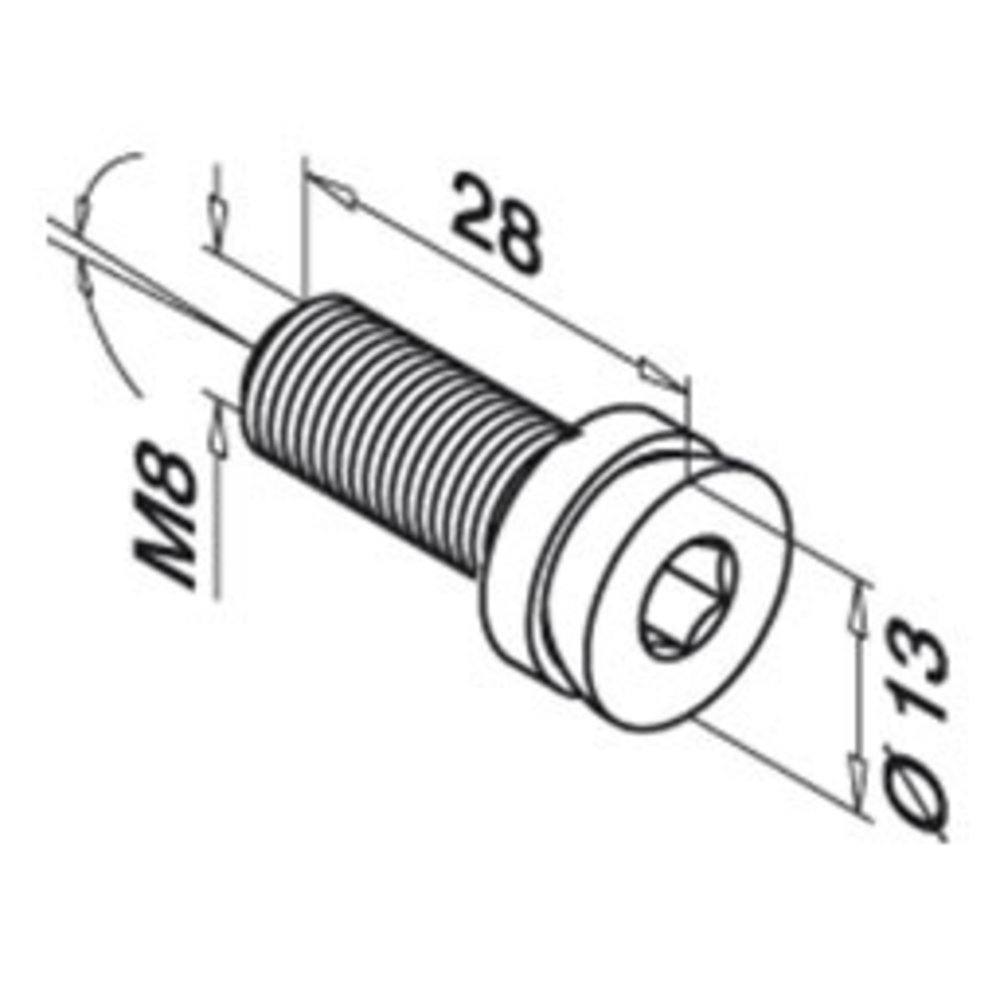 Justierbare Innensechskantschraube für Schamwandklammer, M8 x 20 mm Edelstahl Justierbare Innensechskantschraube für Schamwandklammer, M8 x 20 mm Edelstahl
