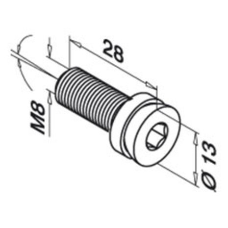 Verstelbare inbus voor schaamshotklem, M8 x 20 mm RVS