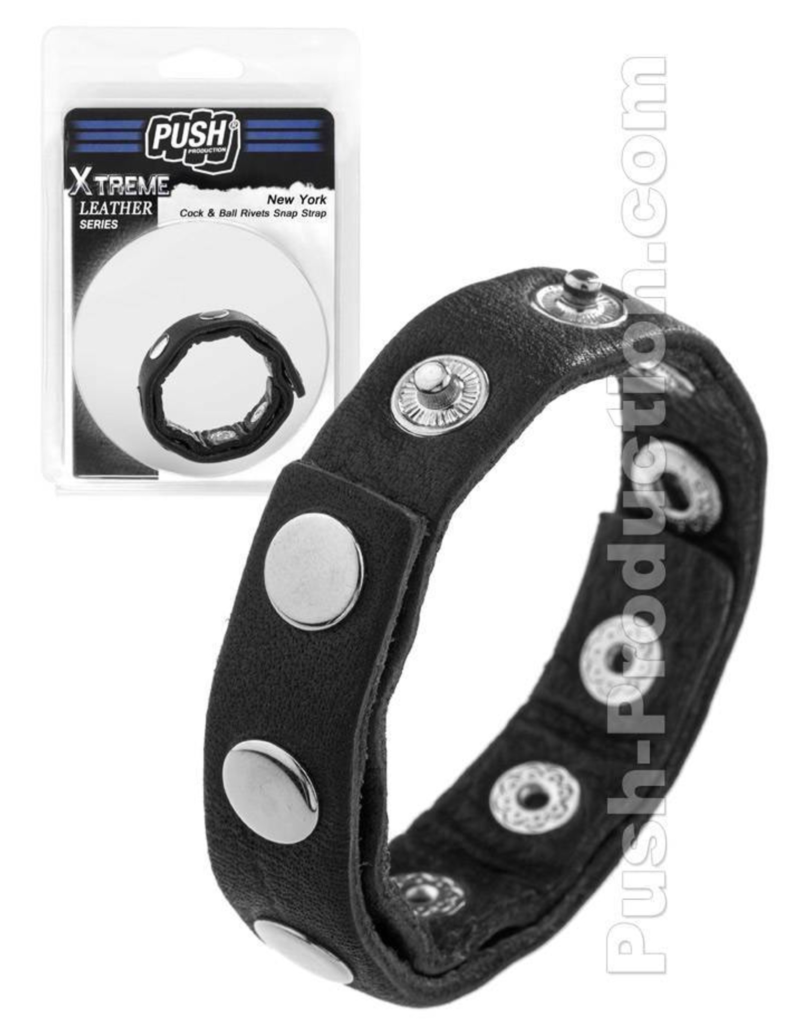 Push Xtreme Leather New York Cock & Ball Rivets Snap Strap