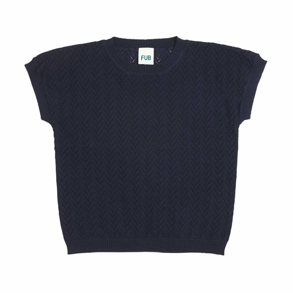 FUB fine knitted v-pattern t-shirt - 100% organic cotton - navy - 90