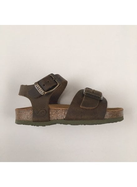 PLAKTON leather cork sandal child LOUIS - roughened leather mat - nature green - 24 to 34