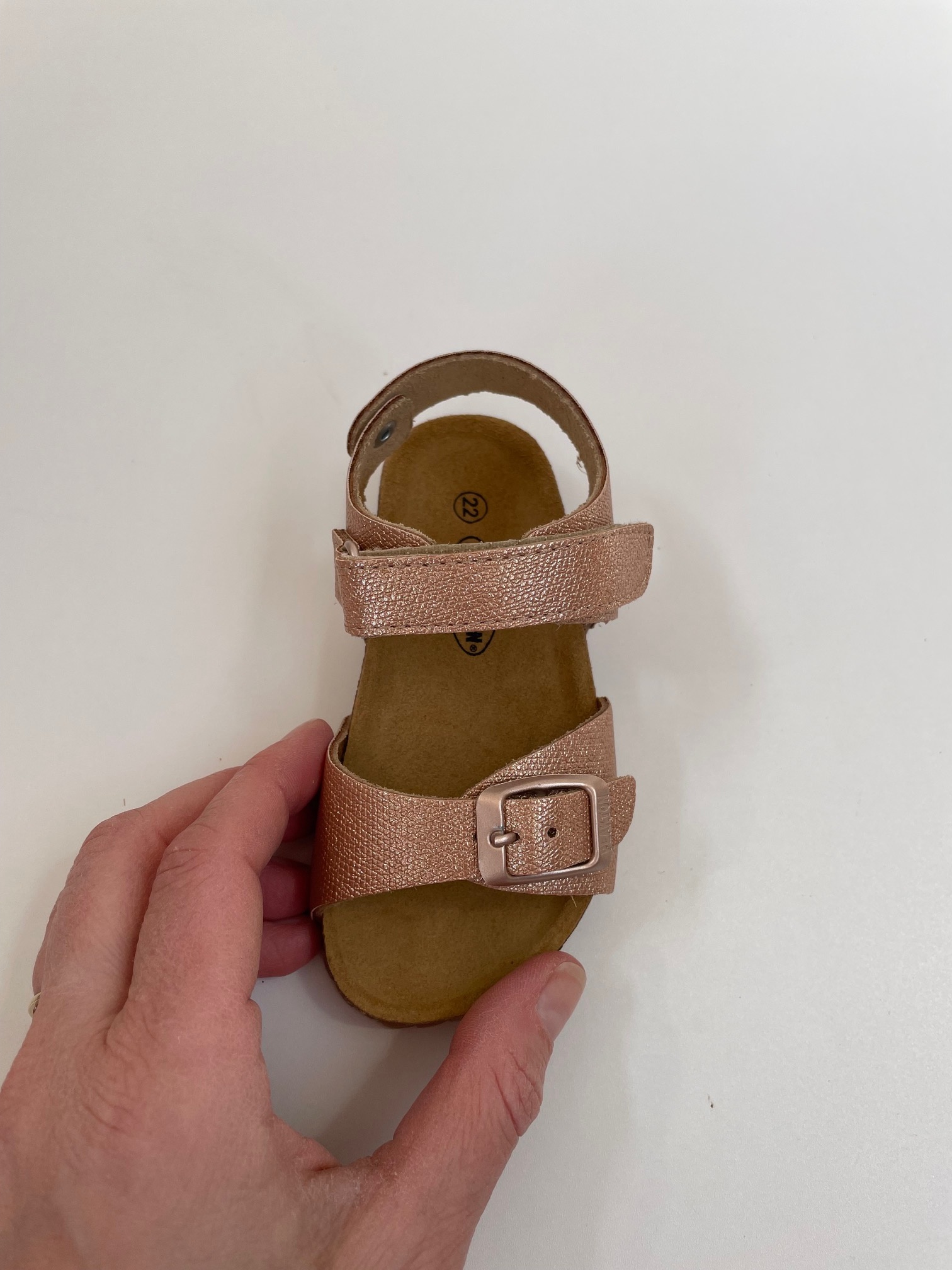 PLAKTON leather cork sandal child PETRA - shimmer leather - metallic glitter pink - 20 to 24