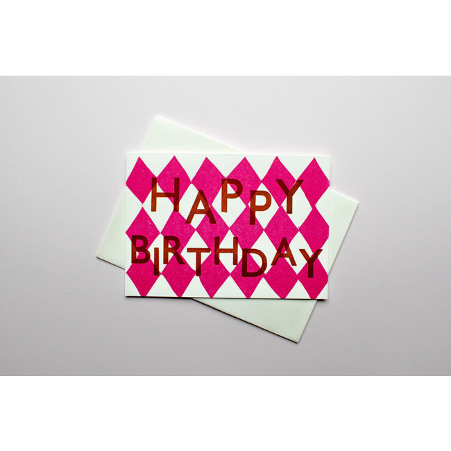 Harlequin Birthday Raspberry / Greeting Card