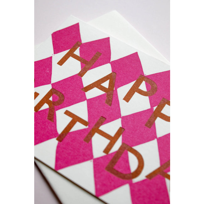 Card: Harlequin Birthday Raspberry/ Takako Copeland