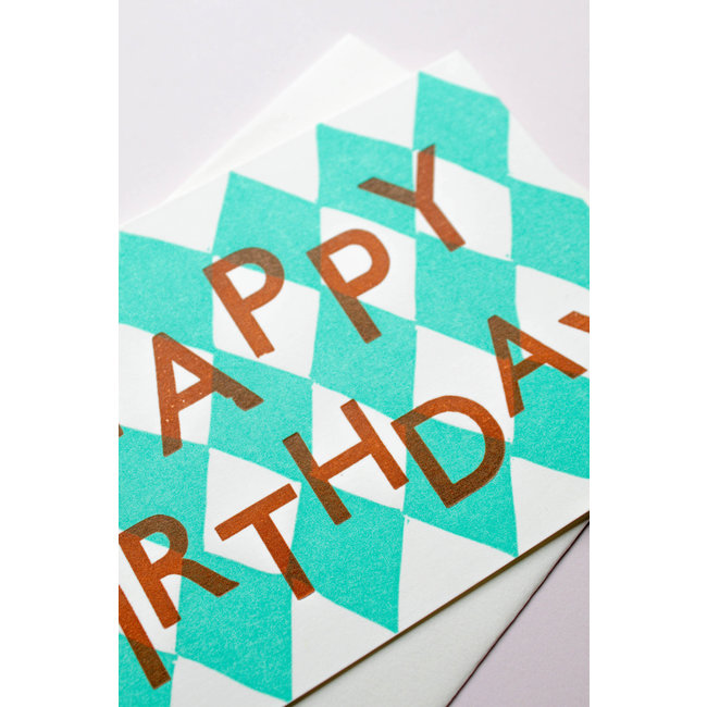 Card: Harlequin Birthday Mint/ Takako Copeland