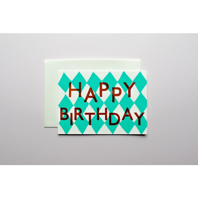 Card: Harlequin Birthday Mint/ Takako Copeland
