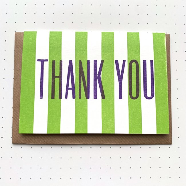 Card: Green Stripe Thank You/ Takako Copeland