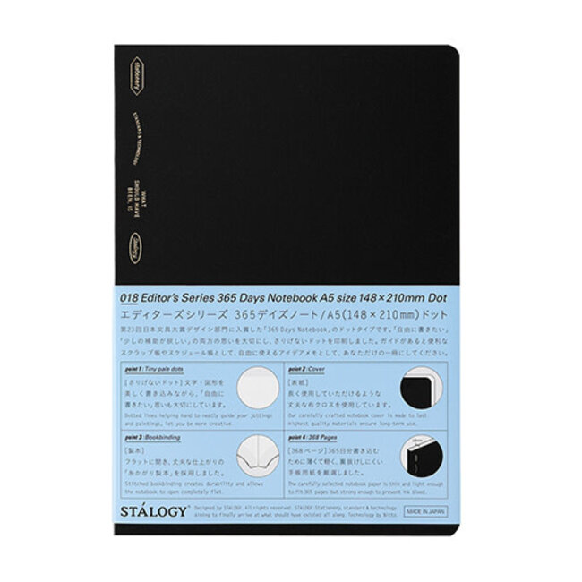 S4147 365 Days Notebook, Dot, A5, Black