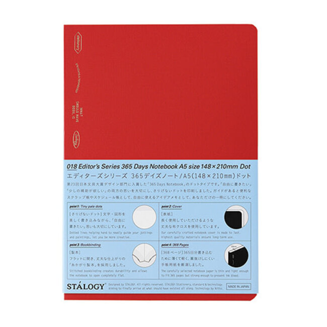 S4148 365 Days Notebook, Dot, A5, Red