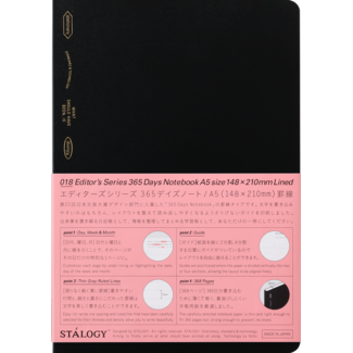 STALOGY 018-Lined 365 Days Notebook, A5, Black