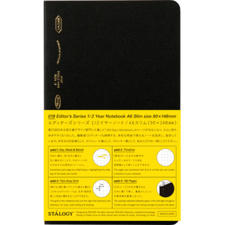 STALOGY 1/2 Year Notebook, gridded, A6 slim, black