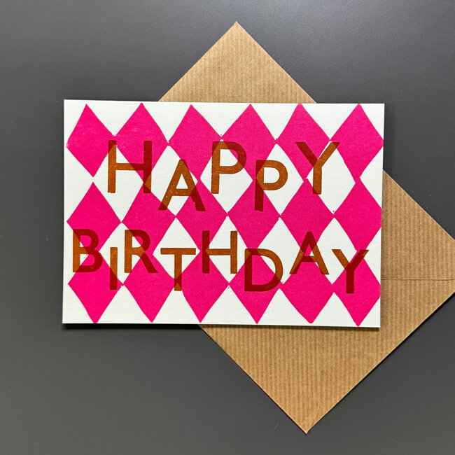 Harlequin Birthday Raspberry / Greeting Card