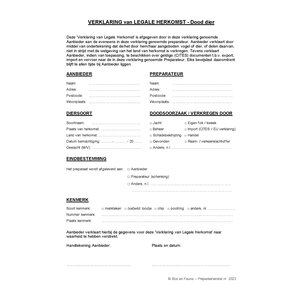 Fillable form Declaration of legal origin - dead animal