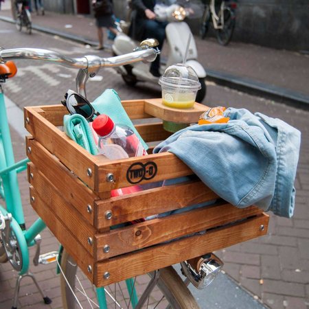 TWO-O Houten fietskrat The Stormchaser - met houders voor beker en paraplu