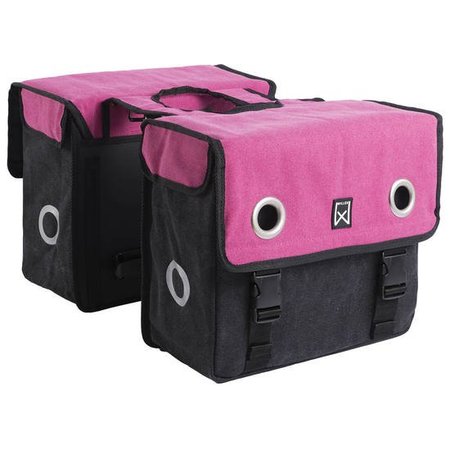 Willex Dubbele fietstas Canvas Tas Roze/zwart - 40 liter