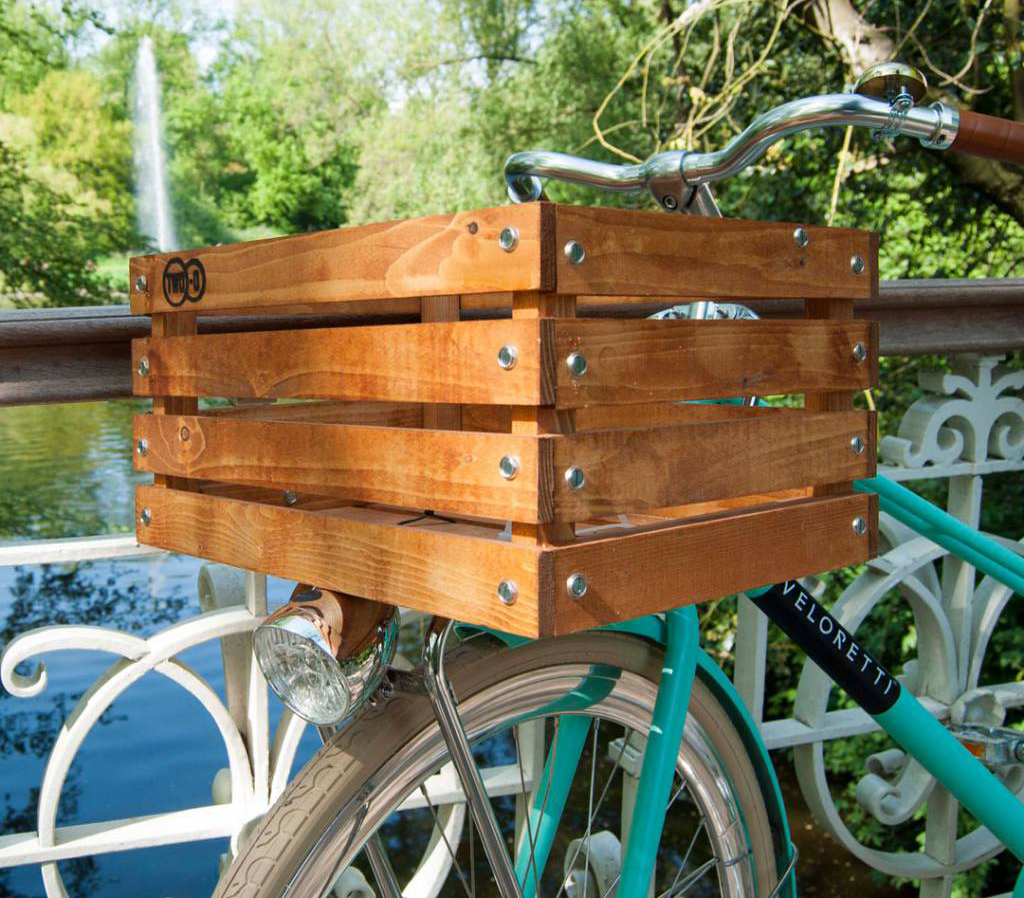 Two-O houten fietskrat met bekerhouder