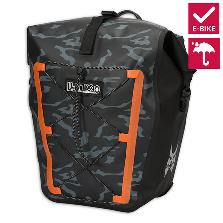 Lynx Enkele Fietstas Big Bend 25L Zwart/Grijs/Oranje - waterdicht