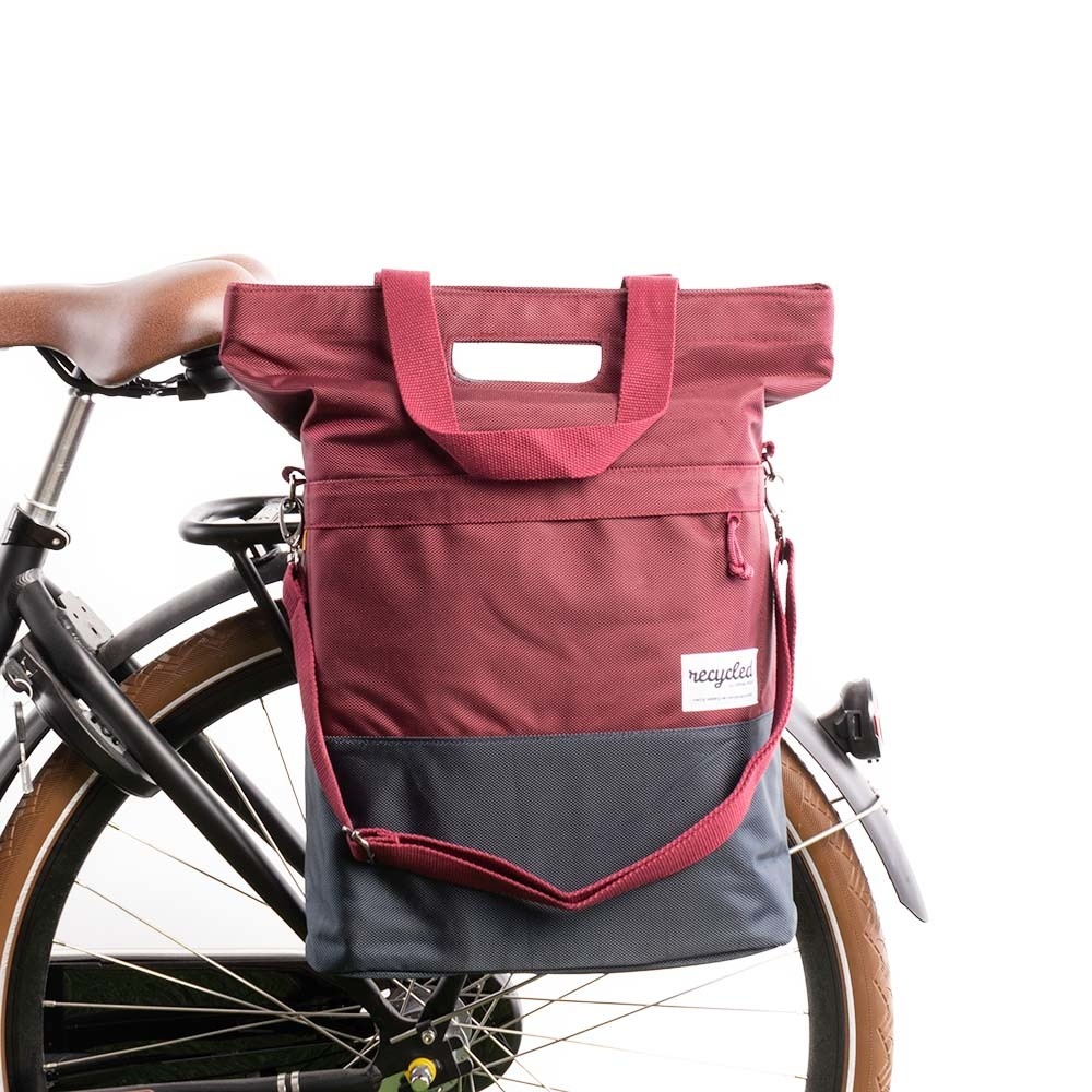 Image of Shopper fietstas 20L Recycled - Bordeauxrood/Grijs