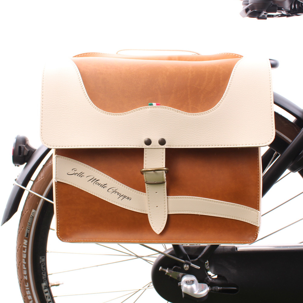 Dubbele fietstas Onda Honingbruin-Wit