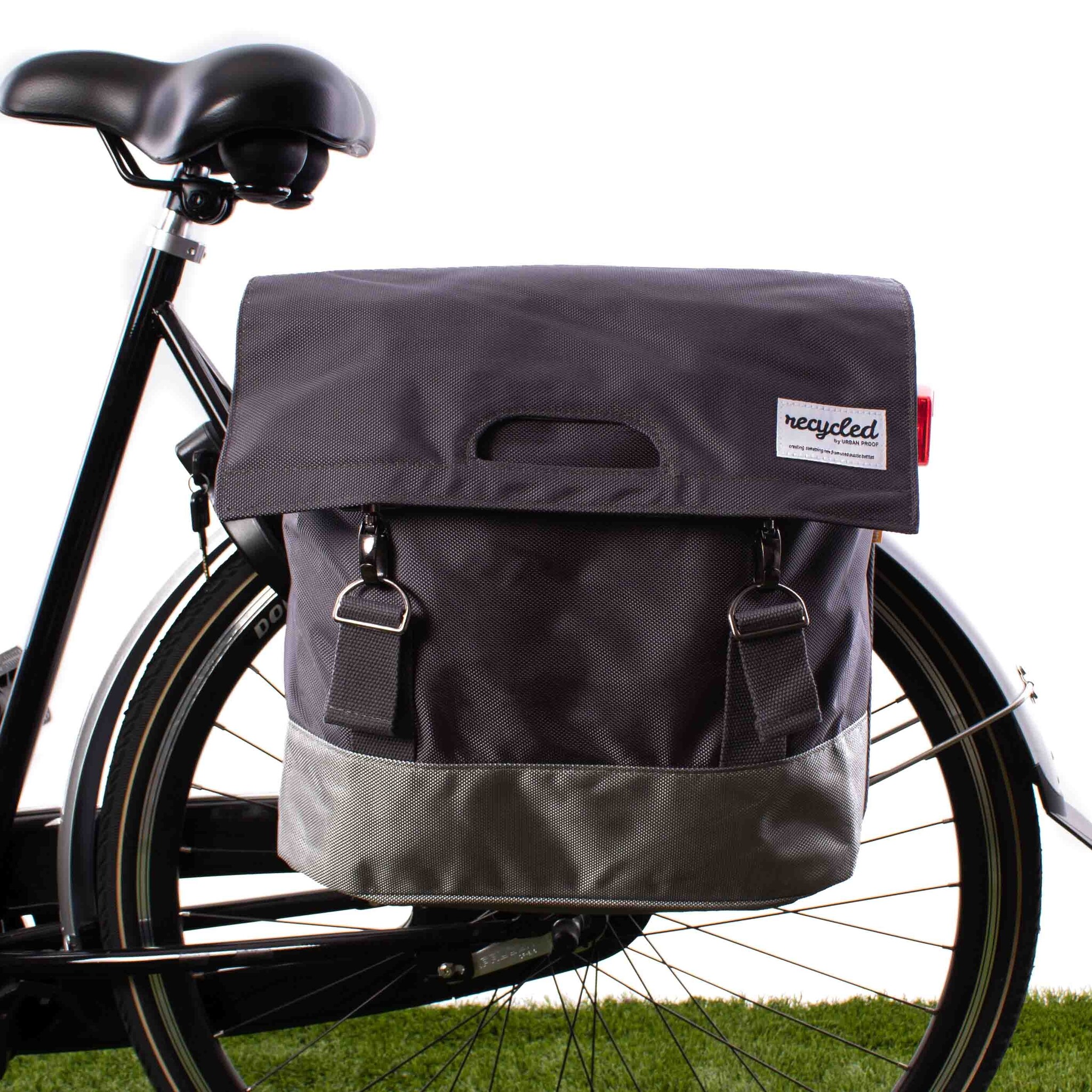 Dubbele fietstas 40L Recycled - Groen/Grijs