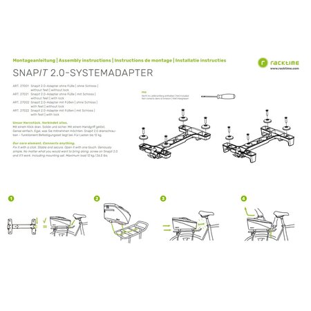 Racktime Snap-it 2.0-adapter met voet - Voor Racktime 2.0 bagagedragers