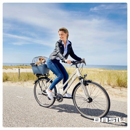 Basil Hondenfietsmand Buddy MIK 2.0 Faded Denim - Met kussen, riem en beugel - ook ideaal voor de kat!