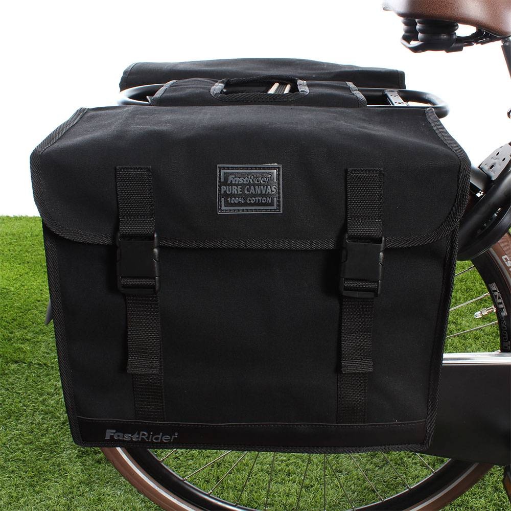 Dubbele fietstas Canvas 36 47L Zwart