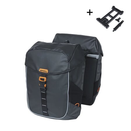 Basil Dubbele Fietstas Miles Tarpaulin MIK 2.0 34L Zwart/oranje