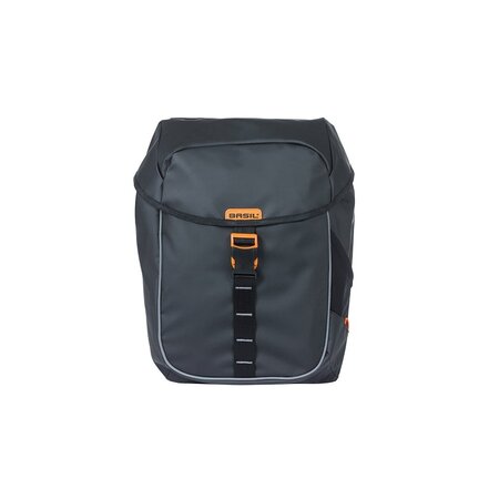 Basil Dubbele Fietstas Miles Tarpaulin MIK 2.0 34L Zwart/oranje