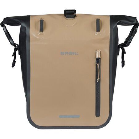 Basil Enkele Fietstas Rivo Tarpaulin M MIK Hooks 12-15L Zand/Zwart - Waterdicht