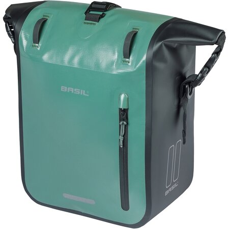 Basil Enkele Fietstas Rivo Tarpaulin M MIK Hooks 12-15L Zilvergroen/Zwart - Waterdicht