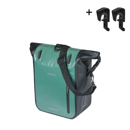 Basil Enkele Fietstas Rivo Tarpaulin M MIK Hooks 12-15L Zilvergroen/Zwart - Waterdicht