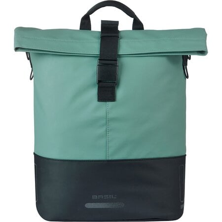 Basil Enkele fietstas Cove Shopper MIK Hooks 16L Zilvergroen/Zwart
