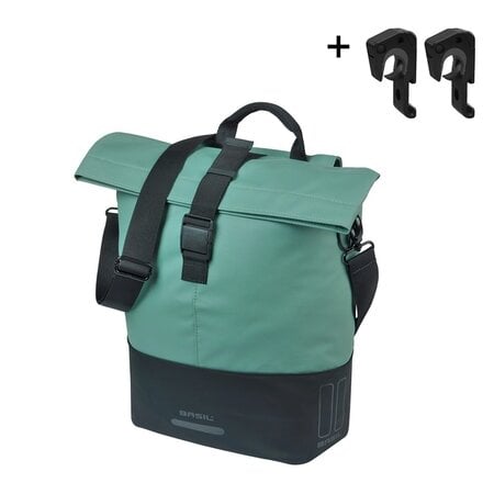 Basil Enkele fietstas Cove Shopper MIK Hooks 16L Zilvergroen/Zwart