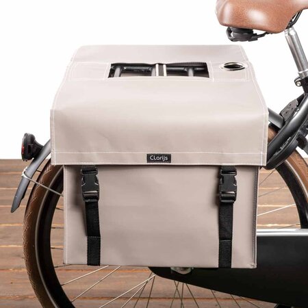 Clarijs Dubbele fietstas XL 46L Mat Taupe - Met anti-diefstalring