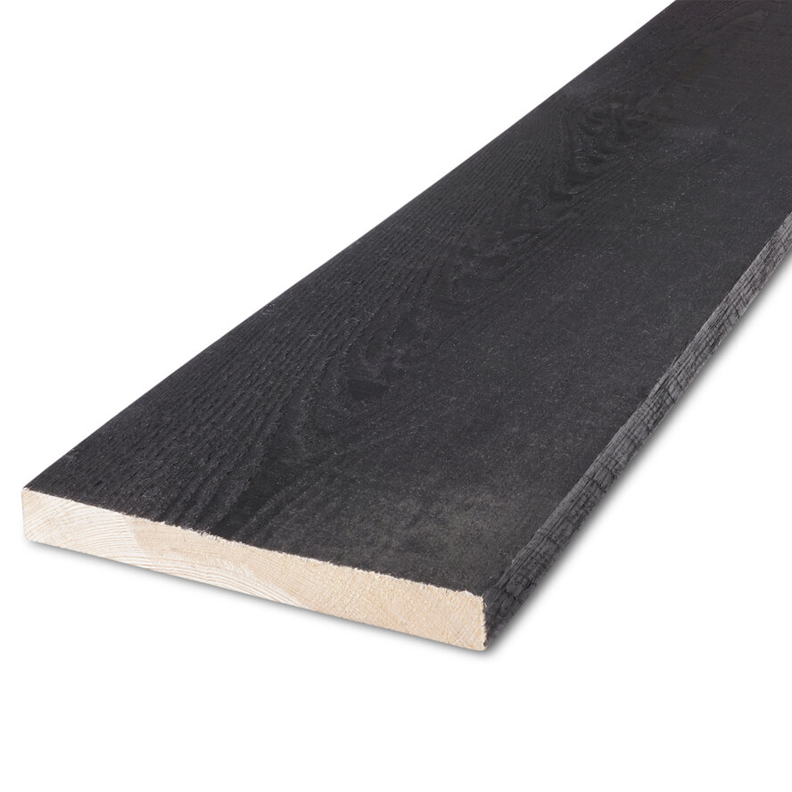 Zwart gebeitst vuren plank - 24x194 mm - fijnbezaagd / ruw - plank voor buiten - zwart vurenhout KD 18-20% Zwart gebeitst vuren plank - 24x194 mm - fijnbezaagd / ruw - plank voor buiten - zwart vurenhout KD 18-20%