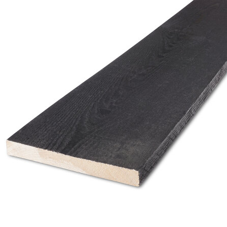 Zwart gebeitst vuren plank - 24x267 mm - fijnbezaagd / ruw - plank voor buiten - zwart vurenhout KD 18-20%