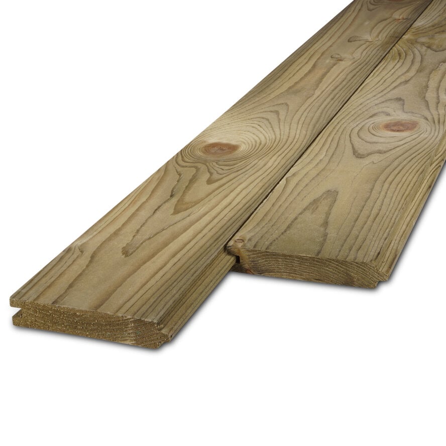 Geïmpregneerd vuren mes en groef plank - 21x115 mm - geschaafd - veer & groef rabat - geïmpregneerd vurenhout KD 18-20% Geïmpregneerd vuren mes en groef plank - 21x115 mm - geschaafd - veer & groef rabat - geïmpregneerd vurenhout KD 18-20%