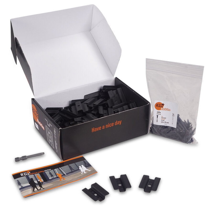 B-fix - BFIX BLACK ONE - montageclips zwart RVS - Inox - blinde bevestiging - 100 stuks B-fix - BFIX BLACK ONE - montageclips zwart RVS - Inox - blinde bevestiging - 100 stuks