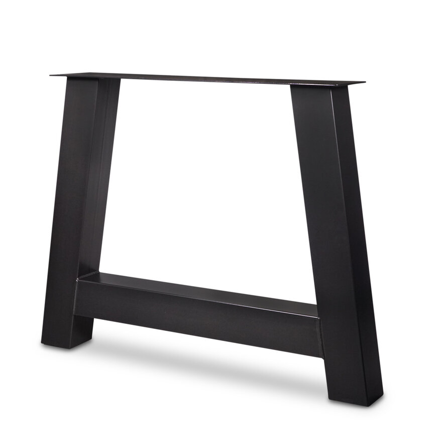 Zwarte A-poten (set) - staal / ijzer - 10x10 cm - hoogte: 72 cm - breedte (montageplaat): 78 cm - breedte (onderzijde): 95 cm - tafelpoot metaal zwart gecoat Zwarte A-poten (set) - staal / ijzer - 10x10 cm - hoogte: 72 cm - breedte (montageplaat): 78 cm - breedte (onderzijde): 95 cm - tafelpoot metaal zwart gecoat