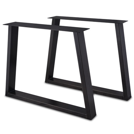 Zwarte trapezium poten (set) - staal / ijzer - 4x10 cm - hoogte: 72 cm - breedte (montageplaat): 78 cm - breedte (onderzijde): 95 cm - tafelpoot metaal zwart gecoat