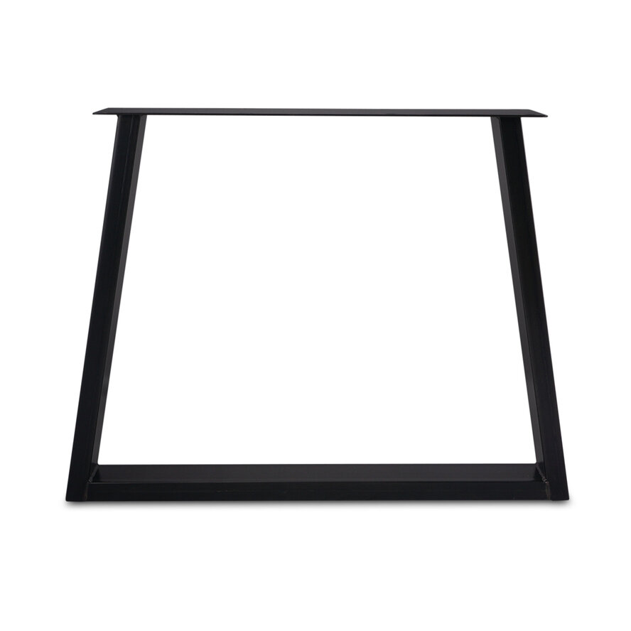 Zwarte trapezium poten (set) - staal / ijzer - 4x10 cm - hoogte: 72 cm - breedte (montageplaat): 78 cm - breedte (onderzijde): 95 cm - tafelpoot metaal zwart gecoat Zwarte trapezium poten (set) - staal / ijzer - 4x10 cm - hoogte: 72 cm - breedte (montageplaat): 78 cm - breedte (onderzijde): 95 cm - tafelpoot metaal zwart gecoat