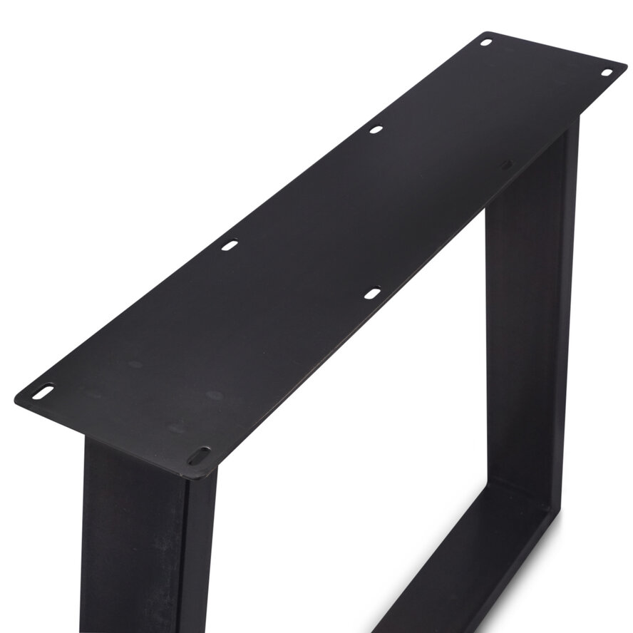 Zwarte trapezium poten (set) - staal / ijzer - 4x10 cm - hoogte: 72 cm - breedte (montageplaat): 78 cm - breedte (onderzijde): 95 cm - tafelpoot metaal zwart gecoat Zwarte trapezium poten (set) - staal / ijzer - 4x10 cm - hoogte: 72 cm - breedte (montageplaat): 78 cm - breedte (onderzijde): 95 cm - tafelpoot metaal zwart gecoat