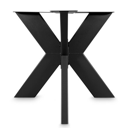 Zwart dubbele x tafelonderstel (3-delig) - staal / ijzer - 5x15 cm - afmeting: 90x90 cm (montageplaat) - hoogte: 72 cm - centrale kruispoot metaal zwart gecoat