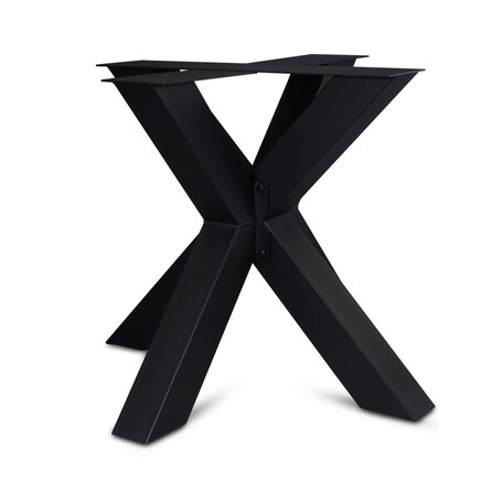 Zwart dubbele x tafelonderstel (3-delig) - staal / ijzer - 10x10 cm - afmeting: 80x80 cm (montageplaat) - hoogte: 72 cm - centrale kruispoot metaal zwart gecoat